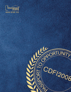 Cover of the Clearinghouse CDFI 2008 Annual Report featuring the organization's Prosperity Through Opportunity theme