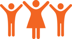 Three people with their hands in the air