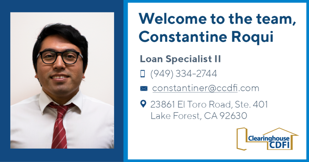 CCDFI Welcomes New Loan Specialist II, Constantine Roqui