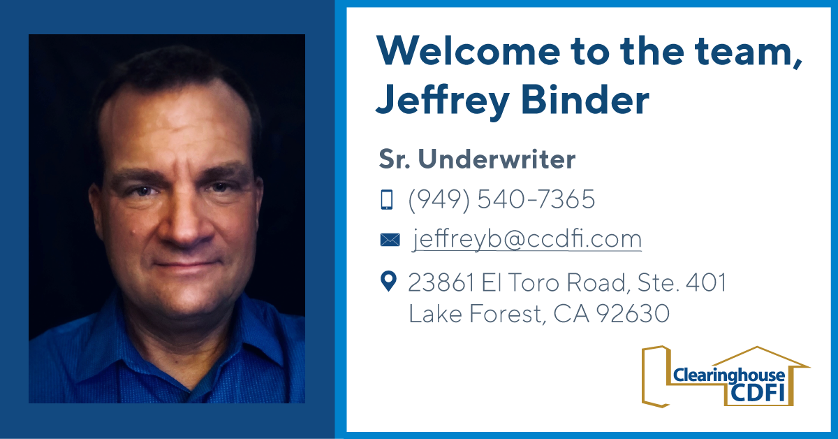 CCDFI Welcomes Sr. Underwriter, Jeffrey Binder