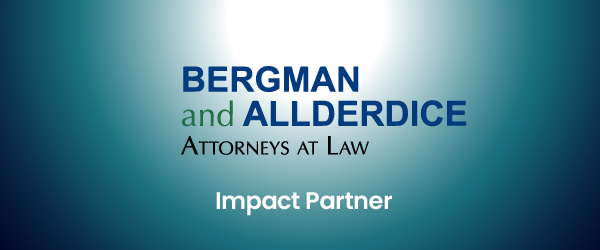 A banner for Bergman and Allderdice, Attorneys at Law, identifying them as 'Changemakers'. The firm's name is displayed in clean, white lettering on a blue gradient background, reflecting a professional and transformative image