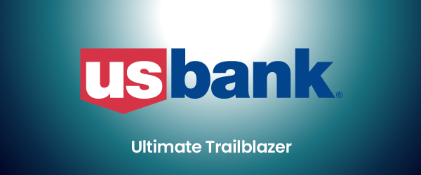 An image representing US Bank as the 'Ultimate Trailblazer'. The bank's red and white logo is centered on a background with a blue gradient, conveying a sense of leadership and pioneering spirit.