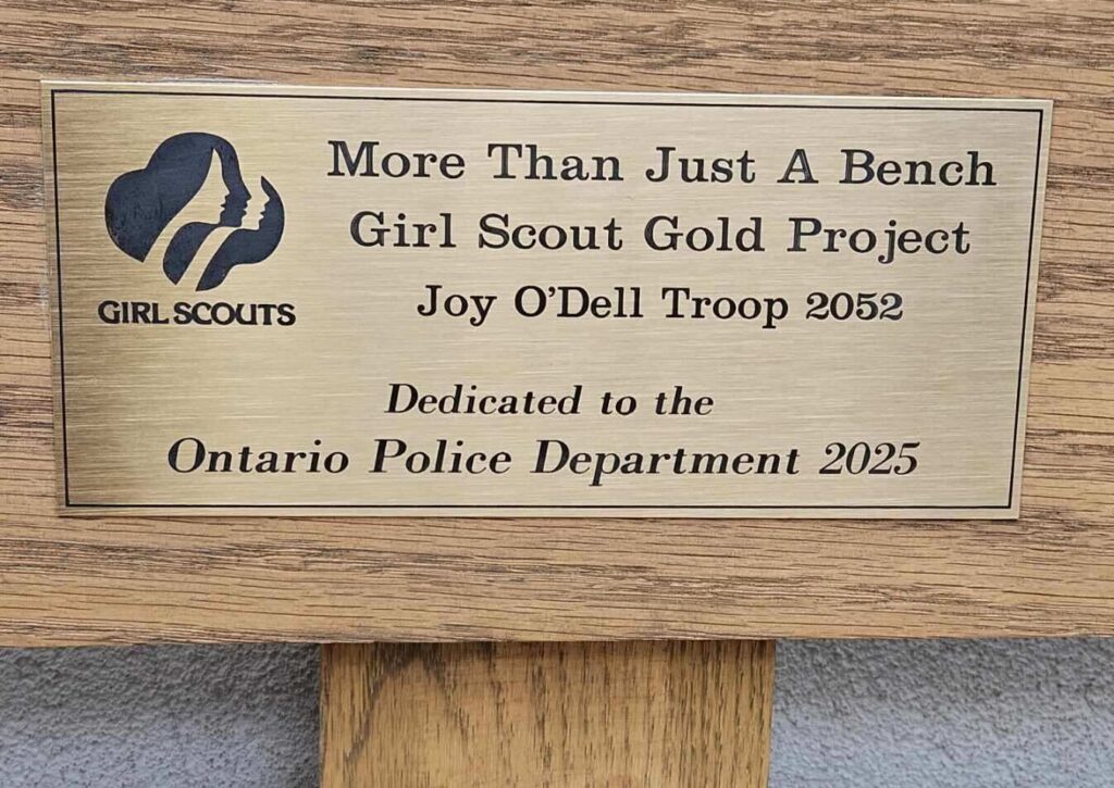 Joy O'Dell - Girl Scouts Gold - Bench Inscription