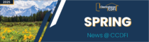 Spring 2025 newsletter banner with Clearinghouse CDFI logo, mountains, wildflowers, and bold text reading ‘SPRING – News @ CCDFI