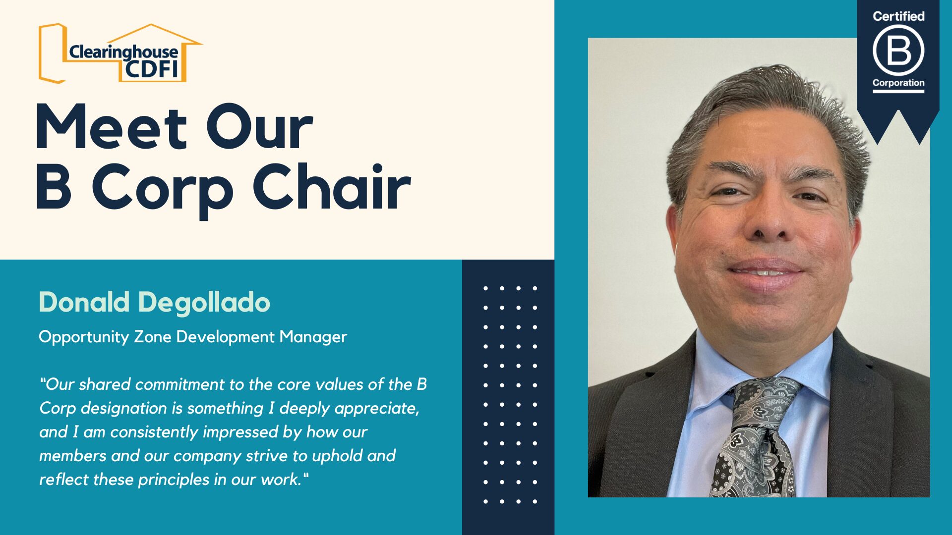 Donald Degollado Named Chair of CCDFI B Corp Committee