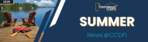 Summer 2025 Clearinghouse CDFI newsletter banner featuring two wooden chairs on a dock overlooking a lake, with paddles and life vests in the foreground and the text “Summer News @CCDFI.”