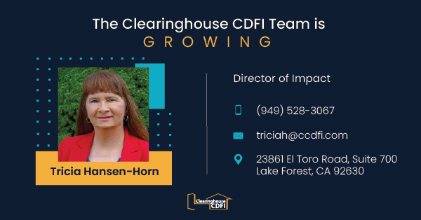 Clearinghouse CDFI welcomes Tricia Hansen-Horn, Ph.D., as Director of Impact