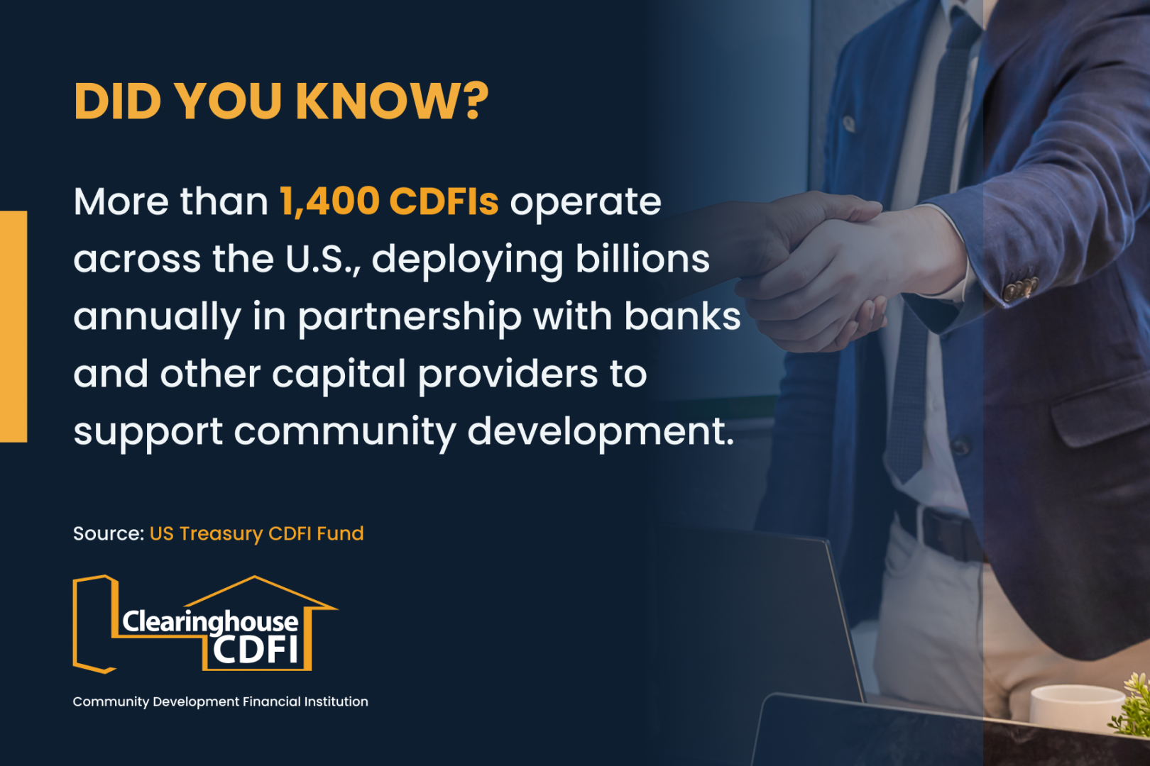Statistic showcasing how CDFIs partner with banks